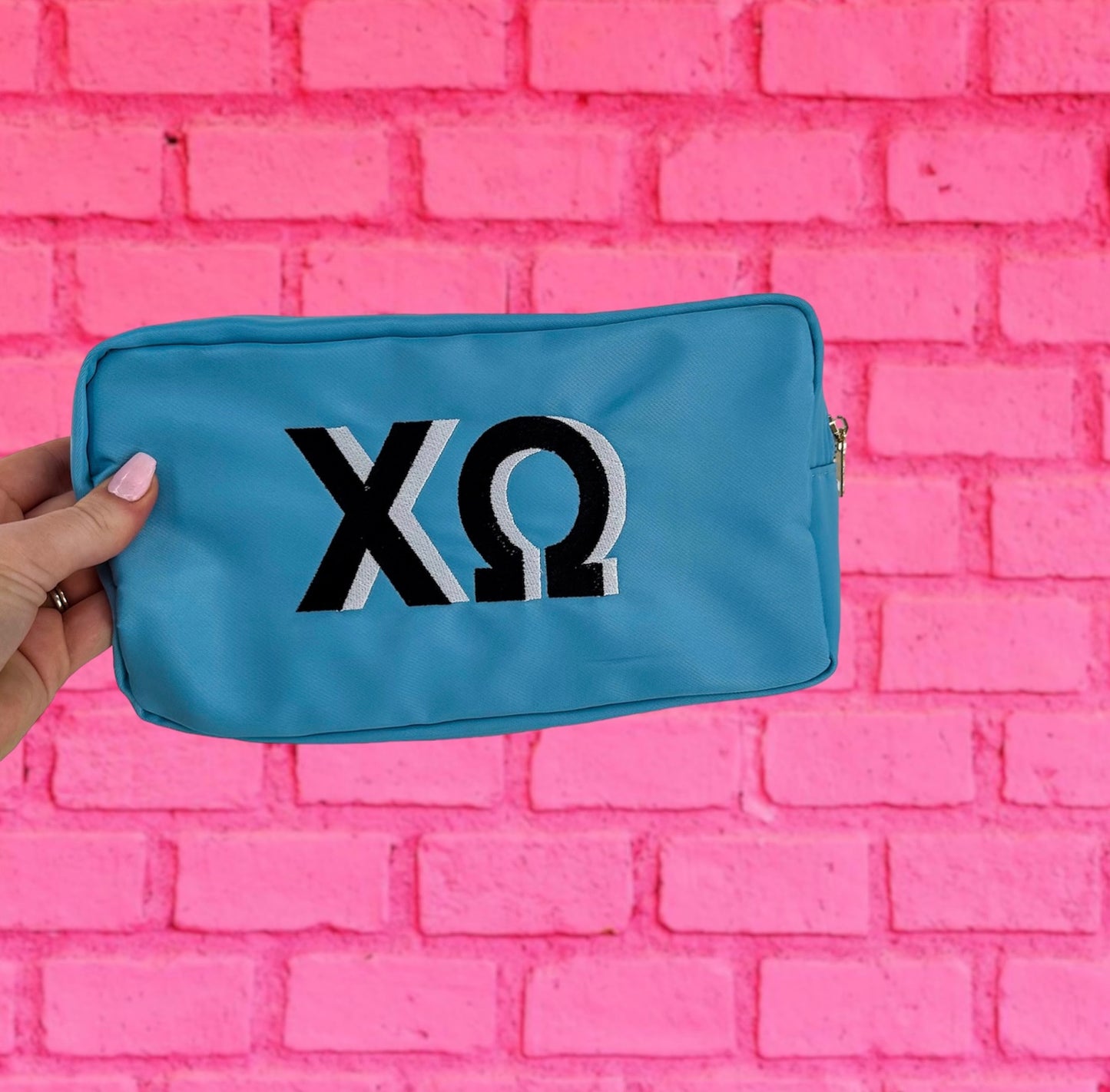 Embroidered Shadow Block Cosmetic Bag