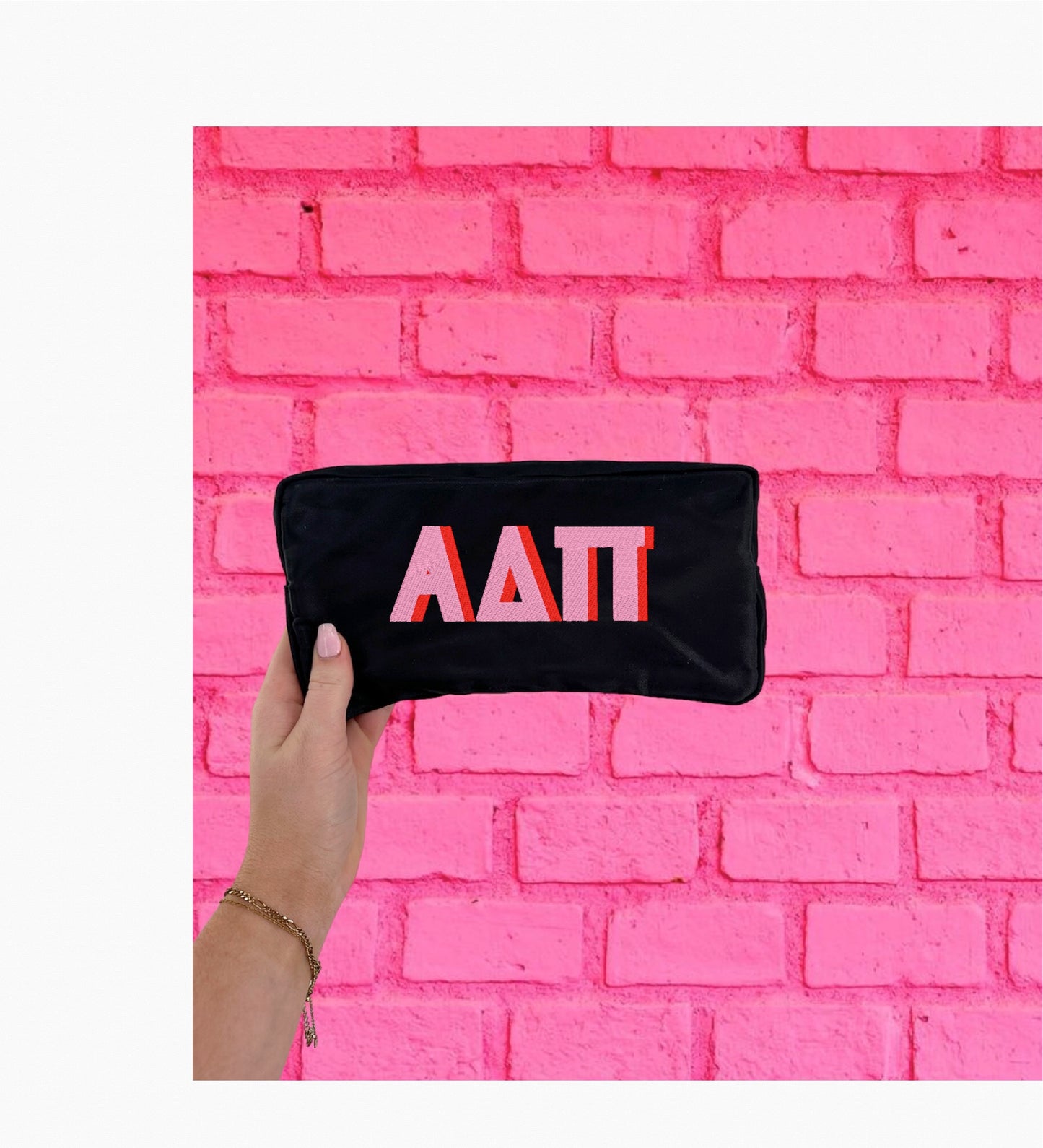 Embroidered Shadow Block Cosmetic Bag