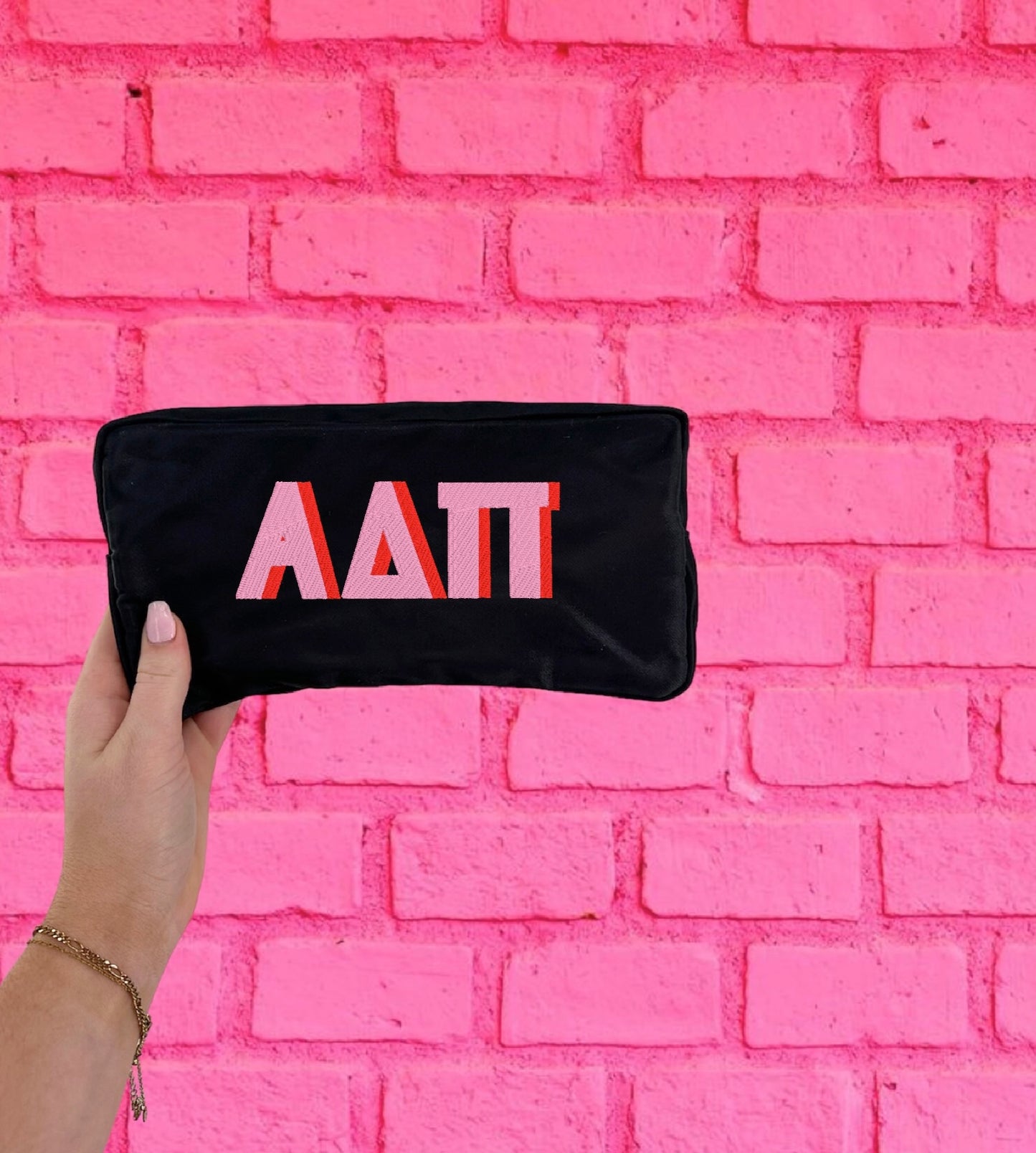 Embroidered Shadow Block Cosmetic Bag