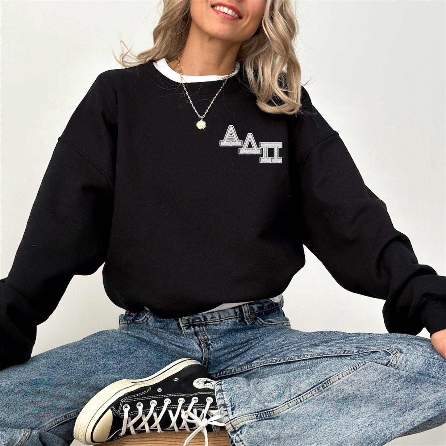 Sorority Patchwork Letter Crewneck Sweatshirt