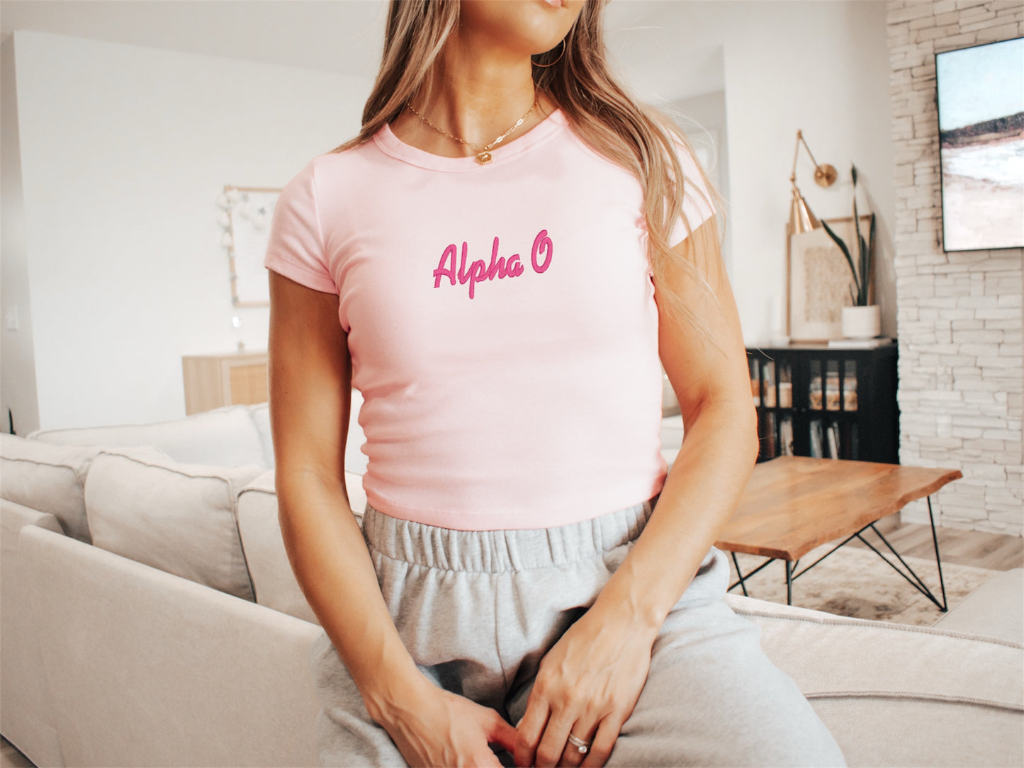 Embroidered Sorority Script Crop Top