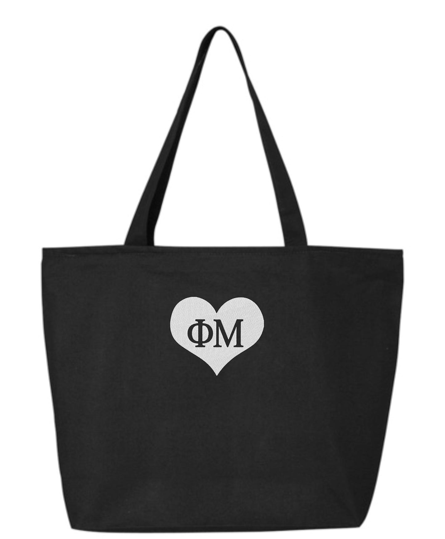 Sorority Heart Embroidered Tote Bag with Zipper