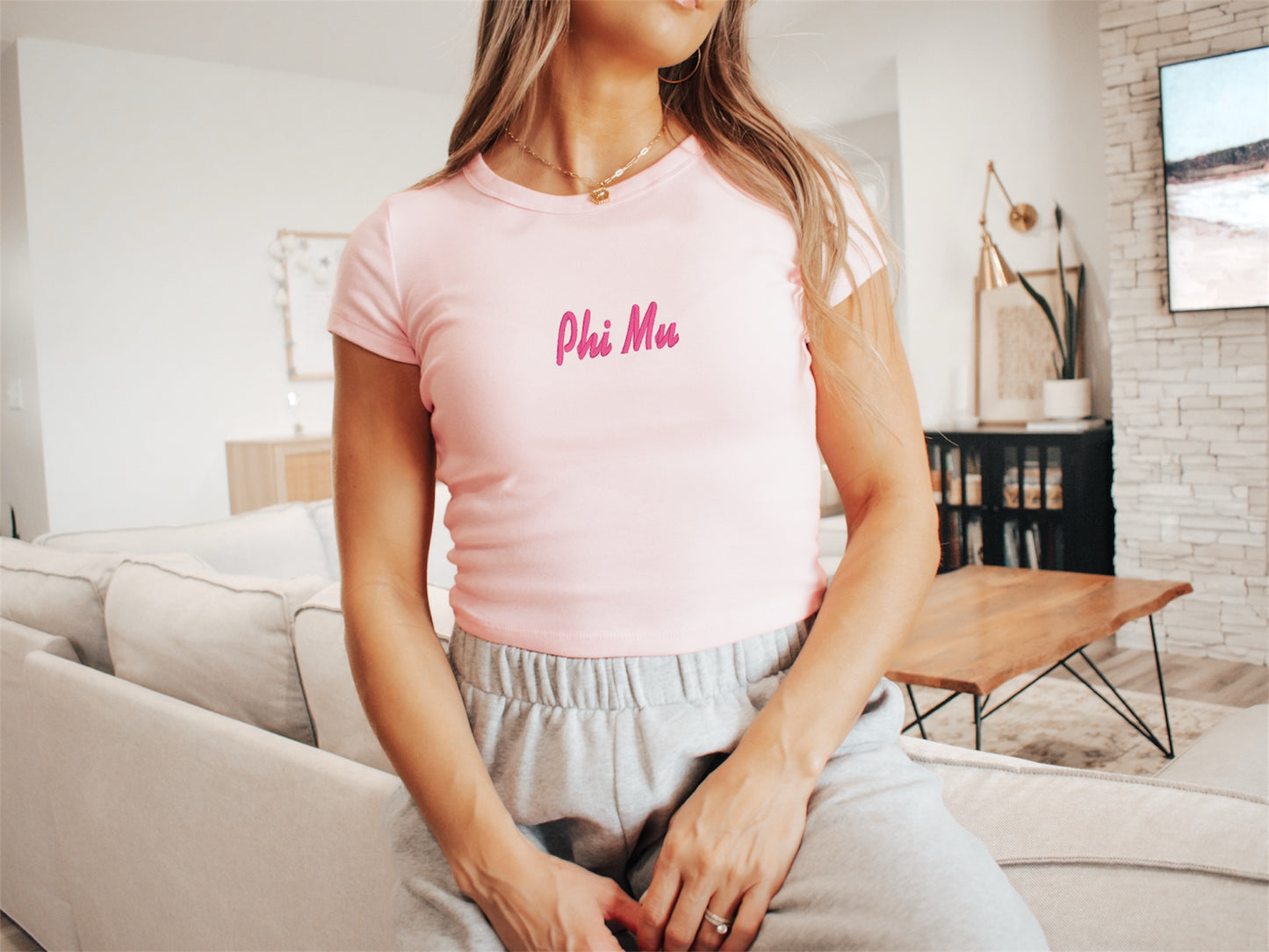 Embroidered Sorority Script Crop Top