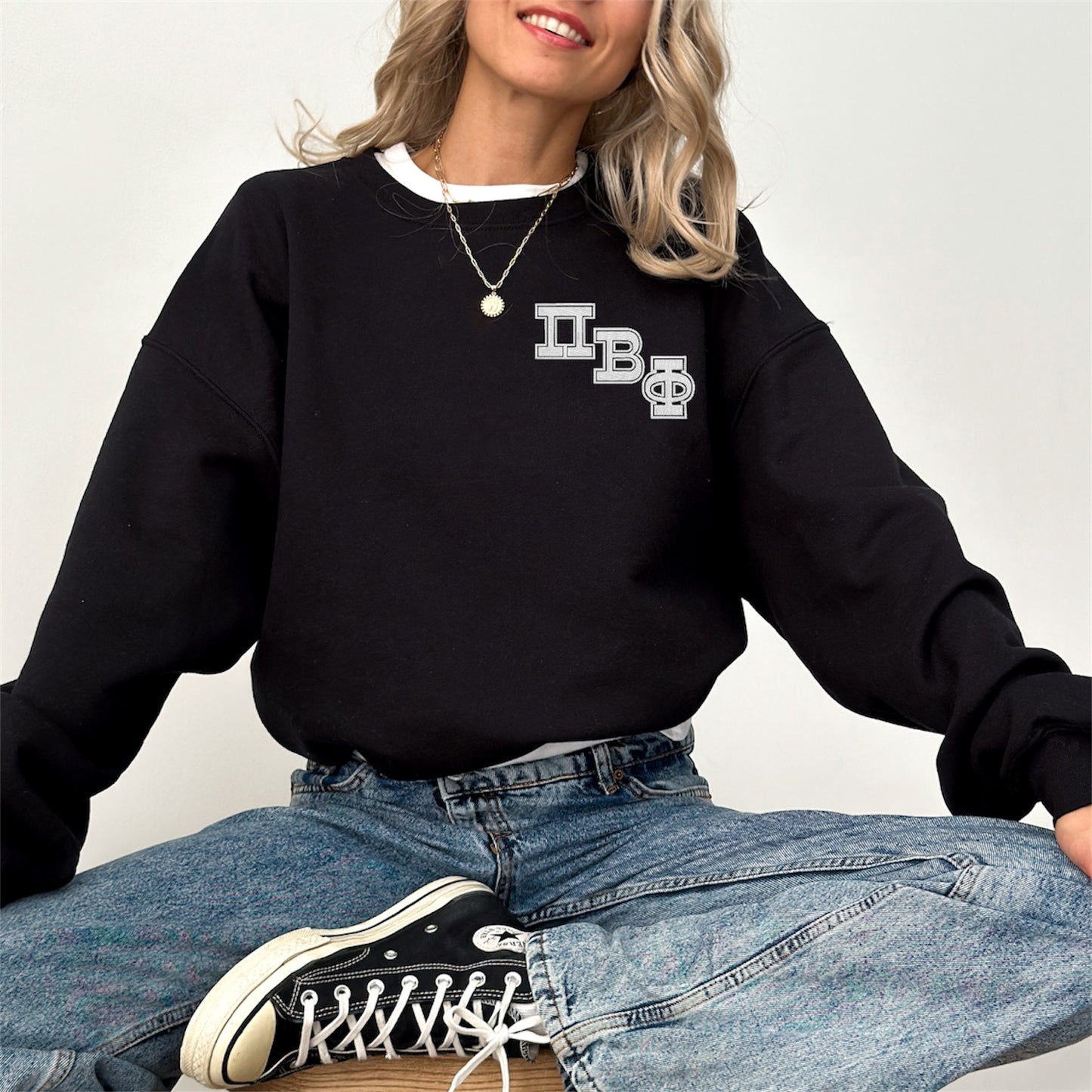 Sorority Patchwork Letter Crewneck Sweatshirt