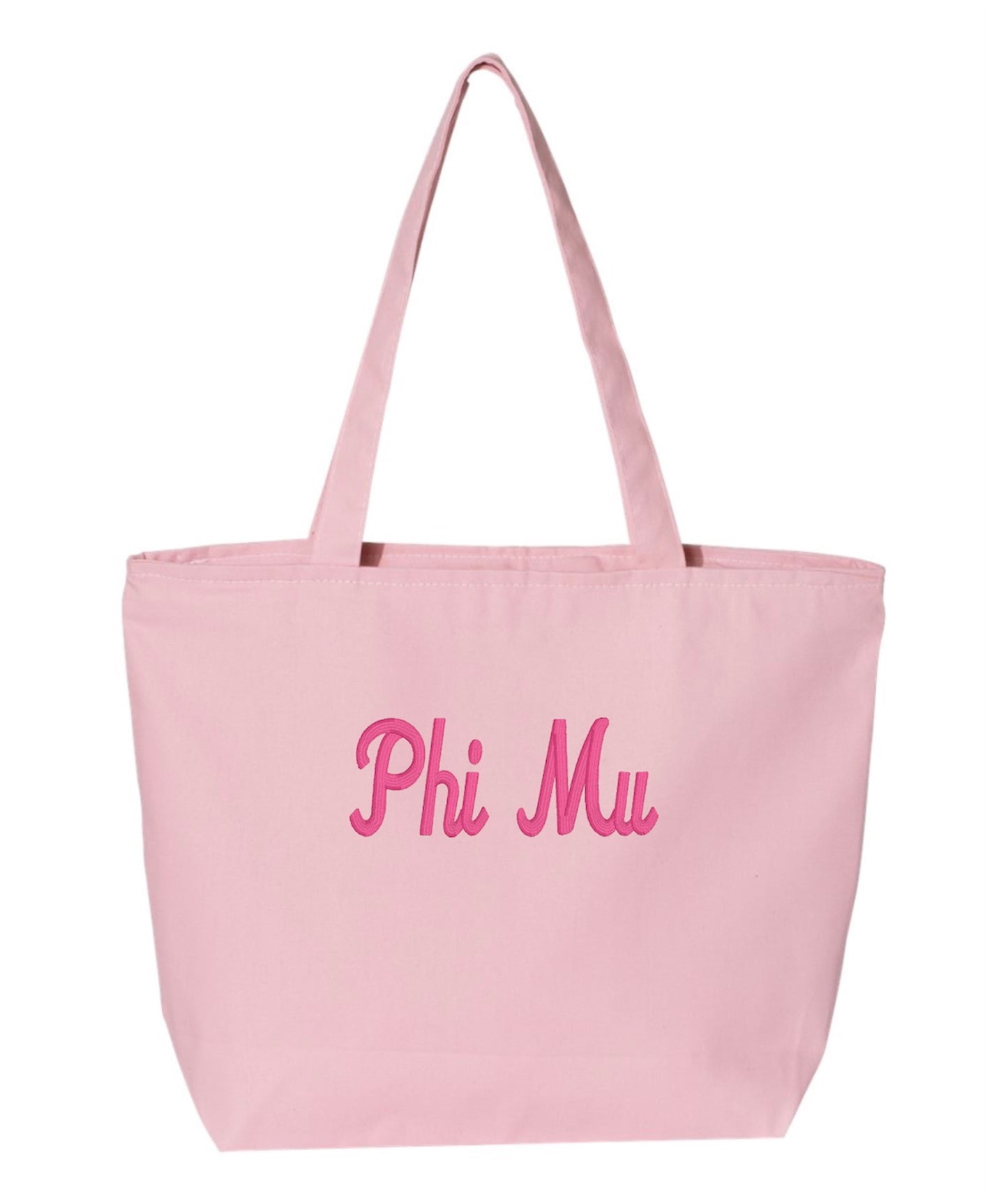 Script Embroidered Tote Bag with Zipper