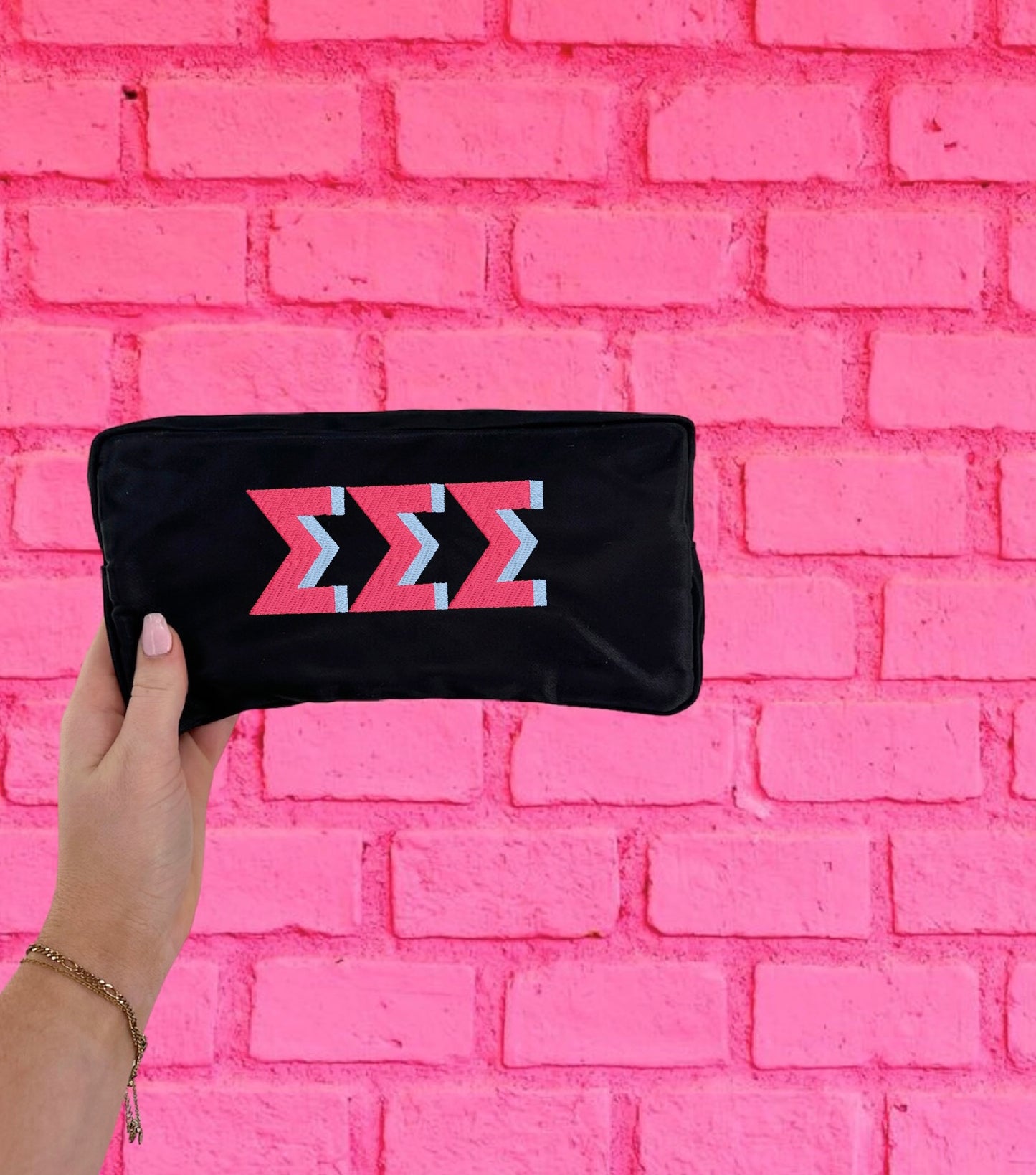 Embroidered Shadow Block Cosmetic Bag