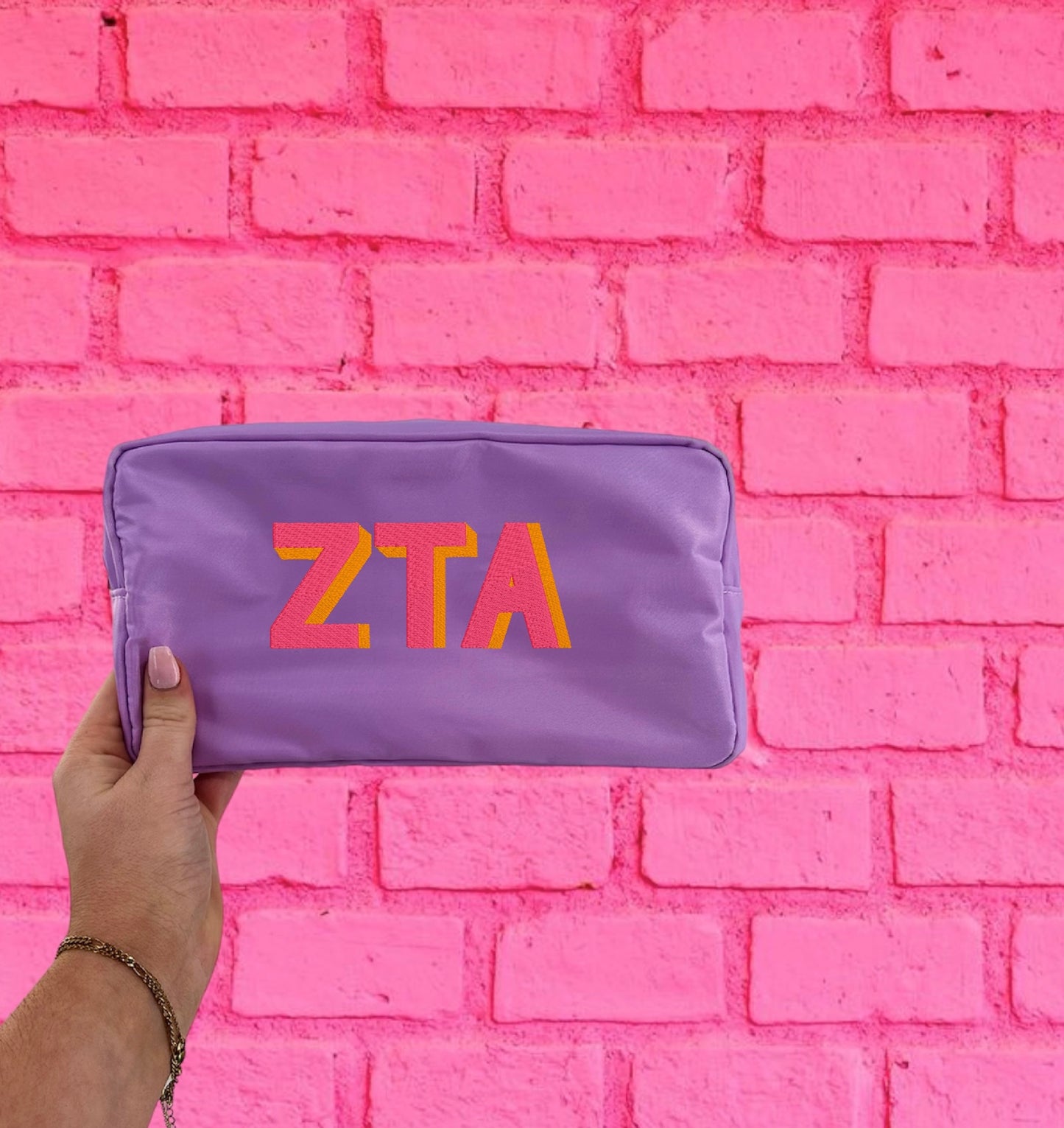 Embroidered Shadow Block Cosmetic Bag