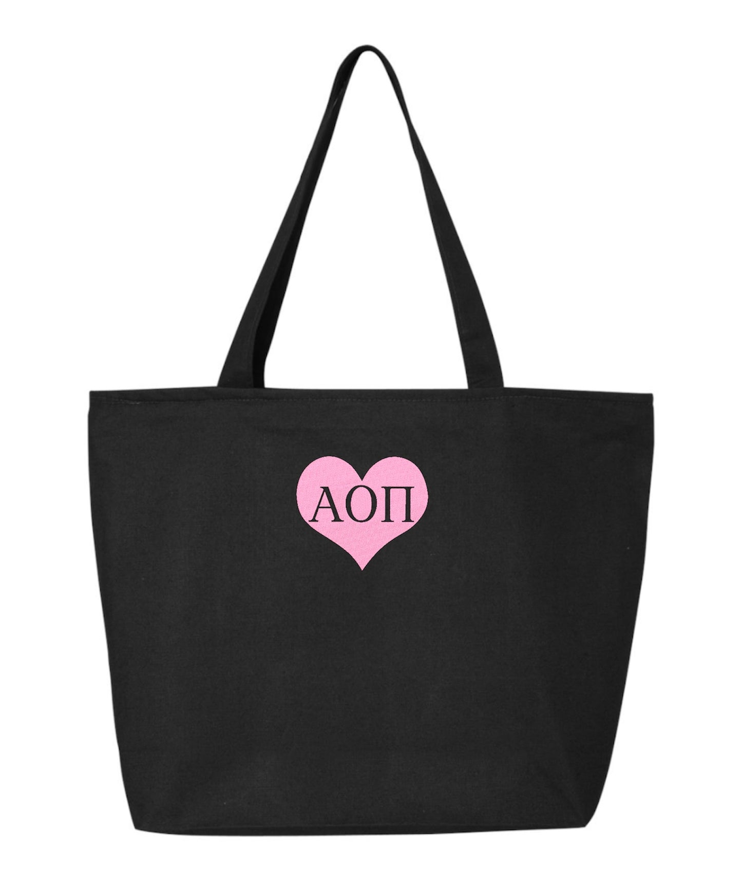 Sorority Heart Embroidered Tote Bag with Zipper