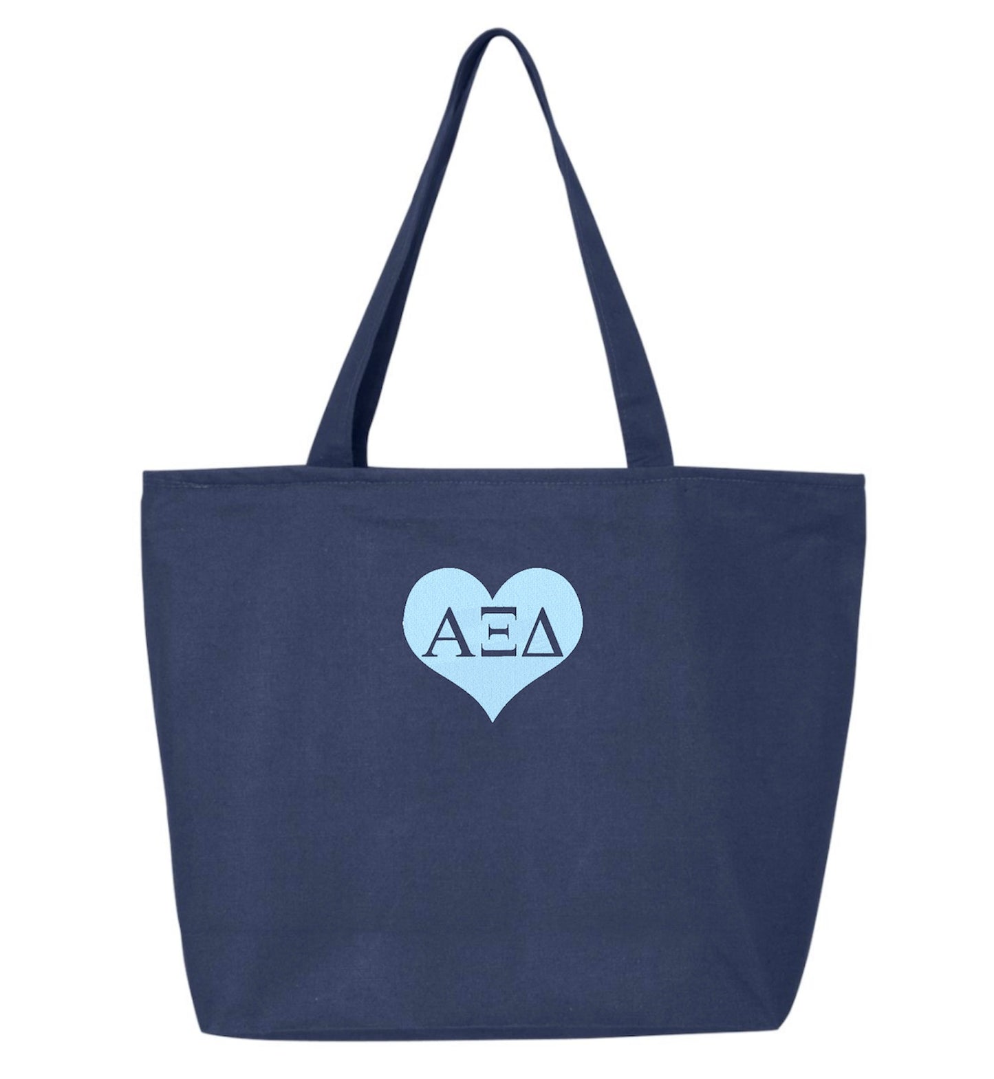 Sorority Heart Embroidered Tote Bag with Zipper