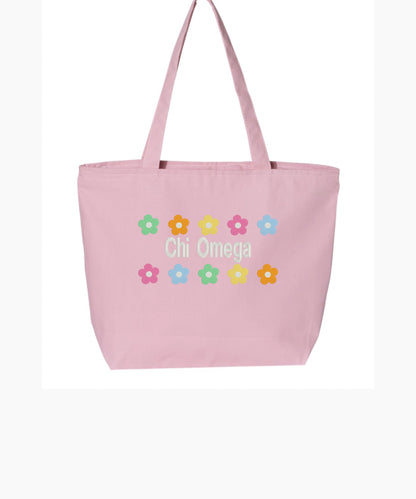 Floral Embroidered Tote Bag with Zipper