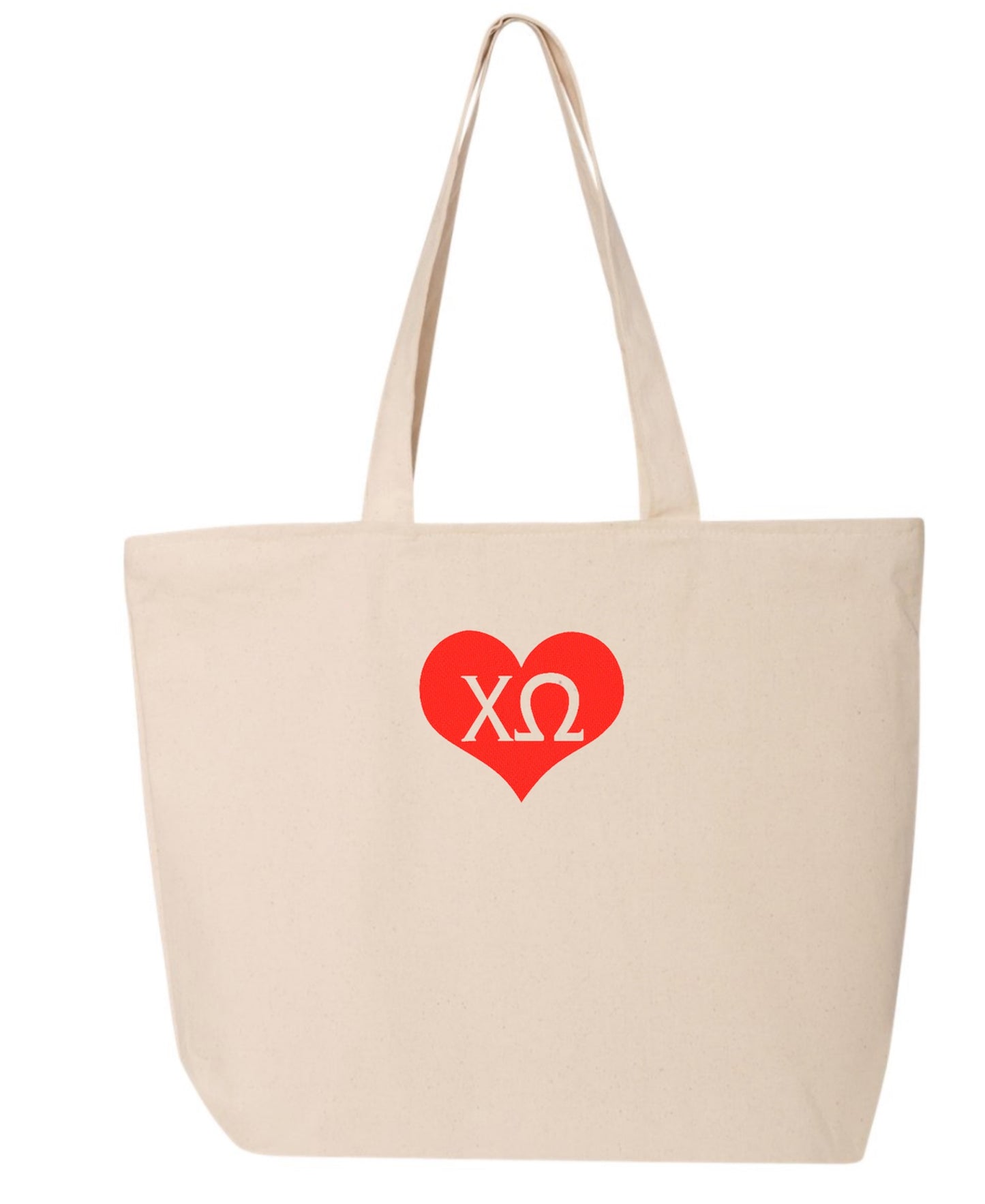 Sorority Heart Embroidered Tote Bag with Zipper