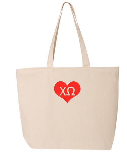 Sorority Heart Embroidered Tote Bag with Zipper