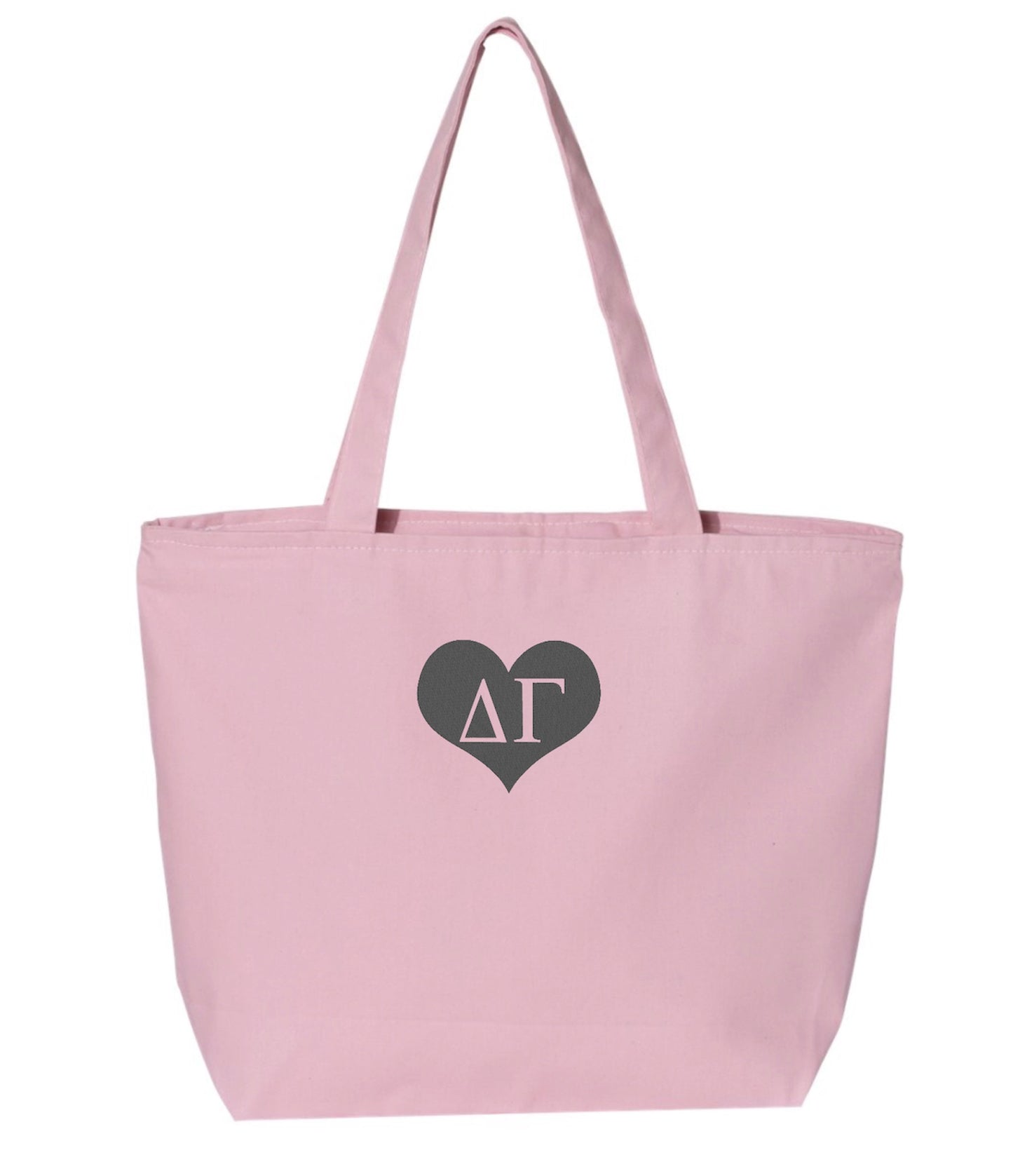 Sorority Heart Embroidered Tote Bag with Zipper