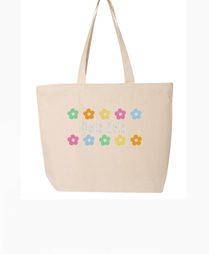 Floral Embroidered Tote Bag with Zipper