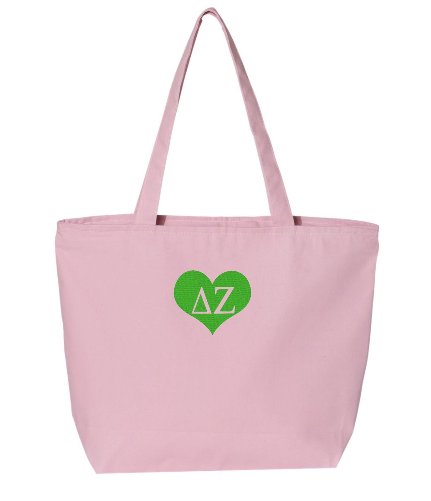 Sorority Heart Embroidered Tote Bag with Zipper