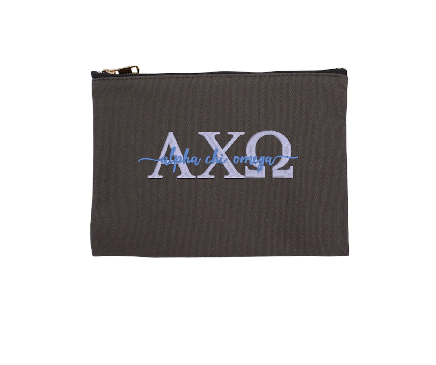 Script Embroidered Canvas Cosmetic / Pencil Pouch