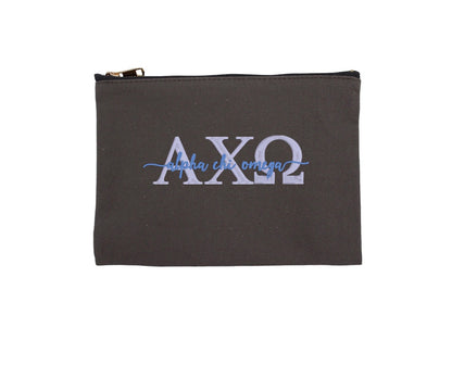 Script Embroidered Canvas Cosmetic / Pencil Pouch