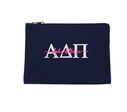 Script Embroidered Canvas Cosmetic / Pencil Pouch