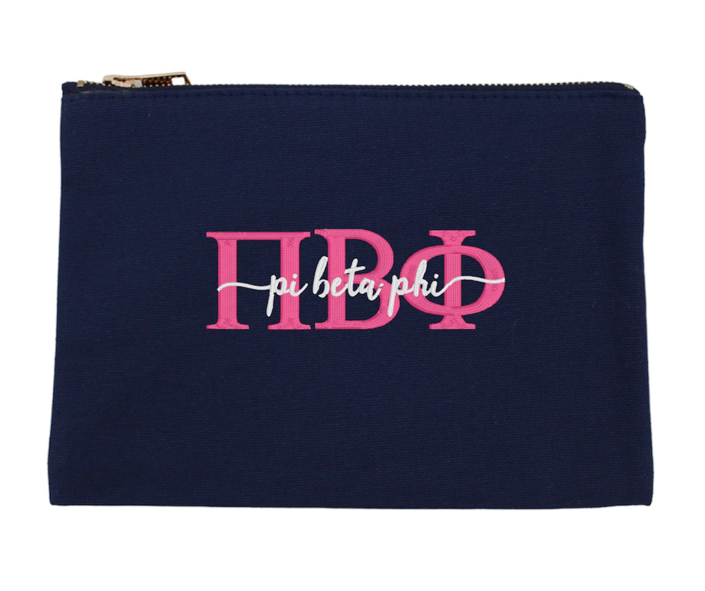 Script Embroidered Canvas Cosmetic / Pencil Pouch