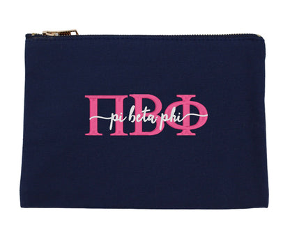 Script Embroidered Canvas Cosmetic / Pencil Pouch