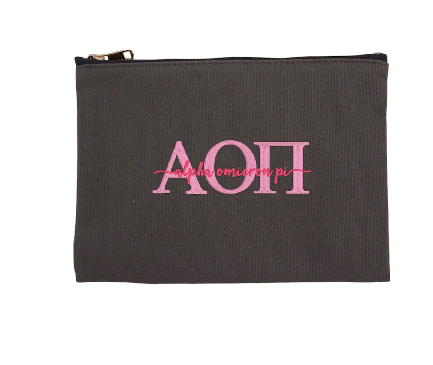 Script Embroidered Canvas Cosmetic / Pencil Pouch