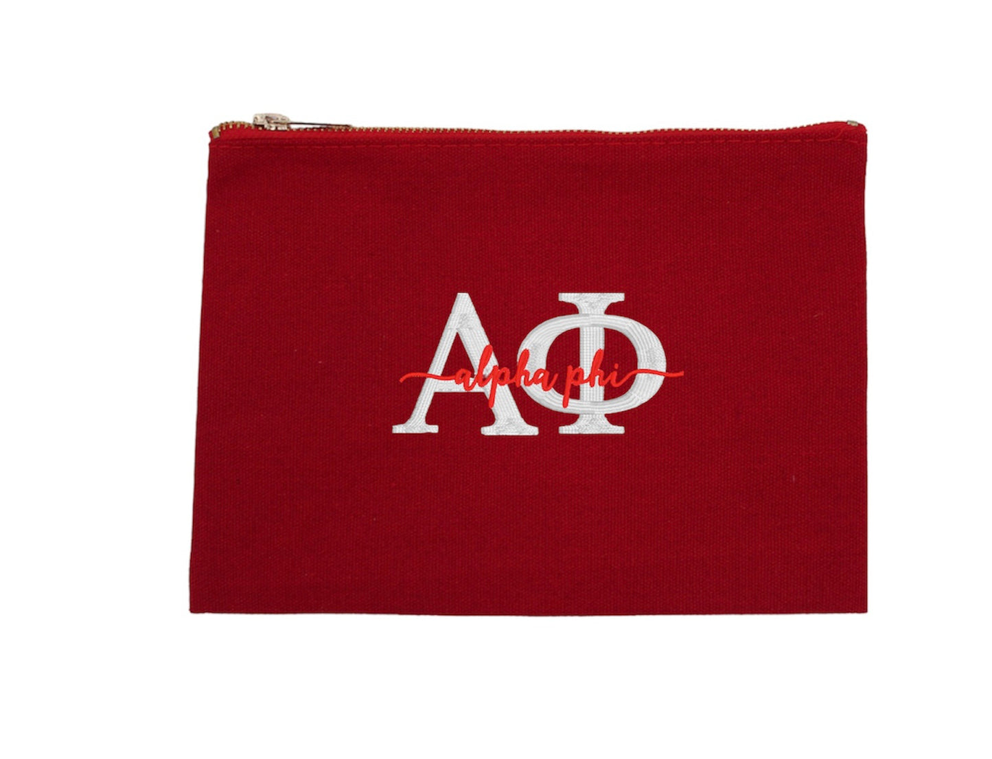 Script Embroidered Canvas Cosmetic / Pencil Pouch