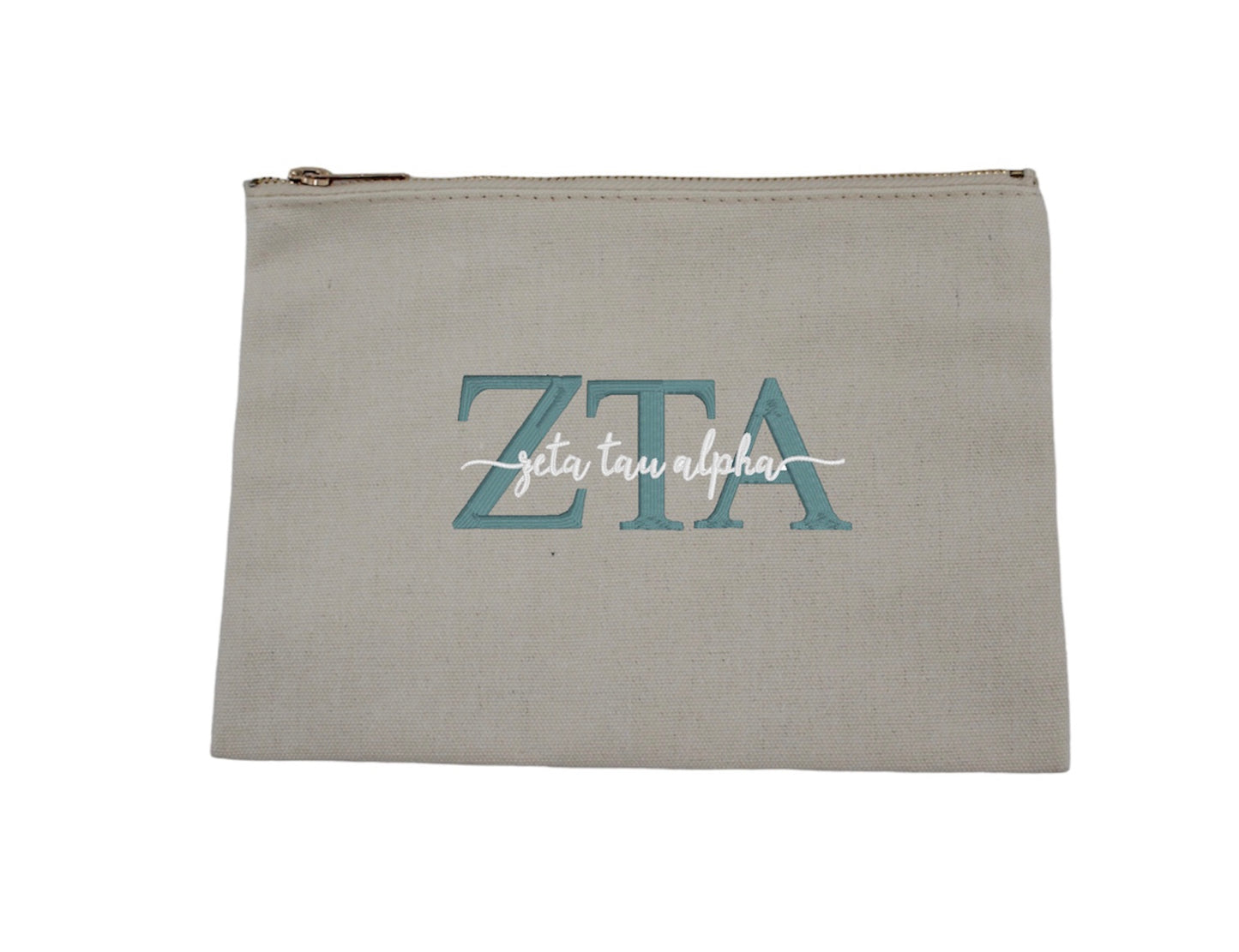 Script Embroidered Canvas Cosmetic / Pencil Pouch