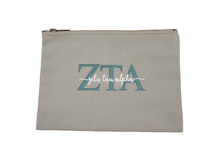 Script Embroidered Canvas Cosmetic / Pencil Pouch