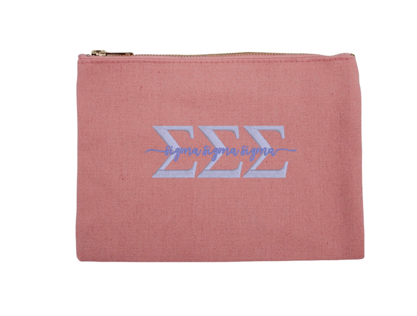 Script Embroidered Canvas Cosmetic / Pencil Pouch