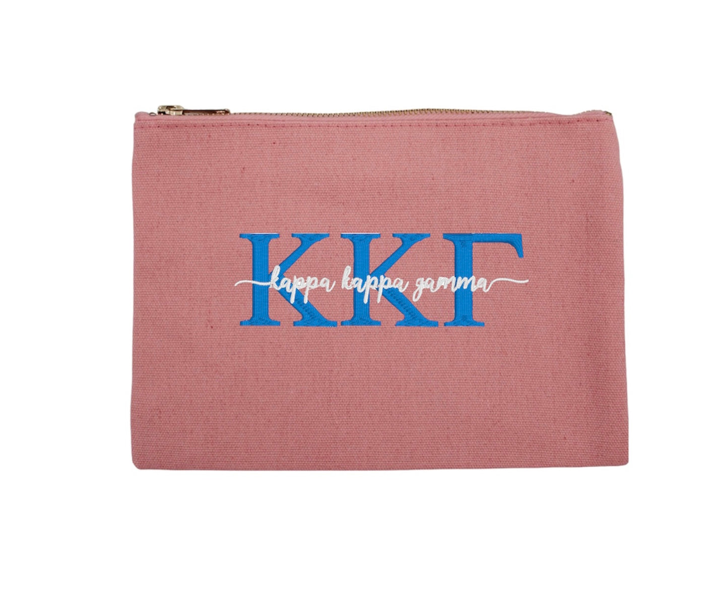 Script Embroidered Canvas Cosmetic / Pencil Pouch