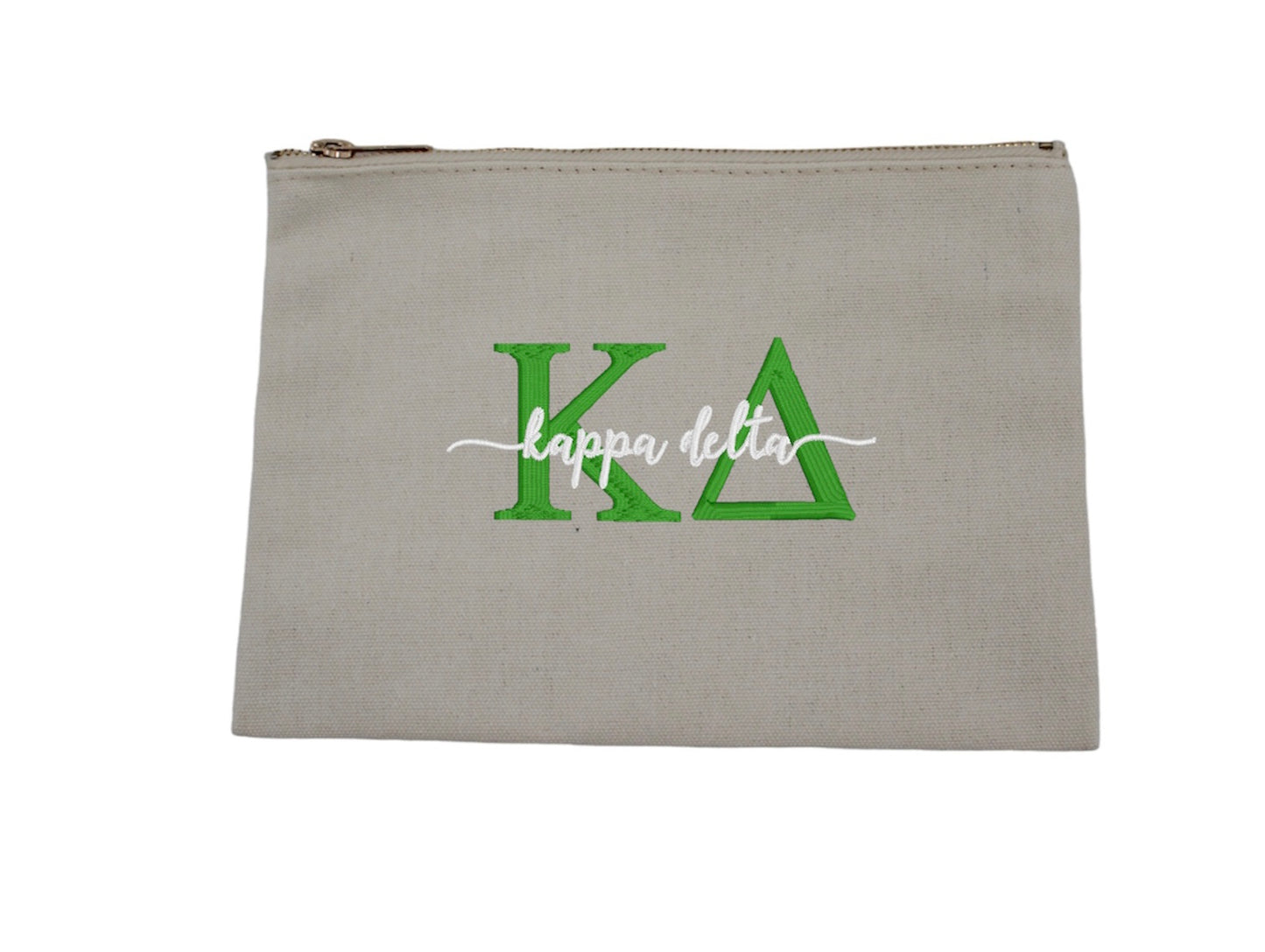 Script Embroidered Canvas Cosmetic / Pencil Pouch