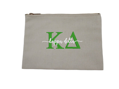 Script Embroidered Canvas Cosmetic / Pencil Pouch