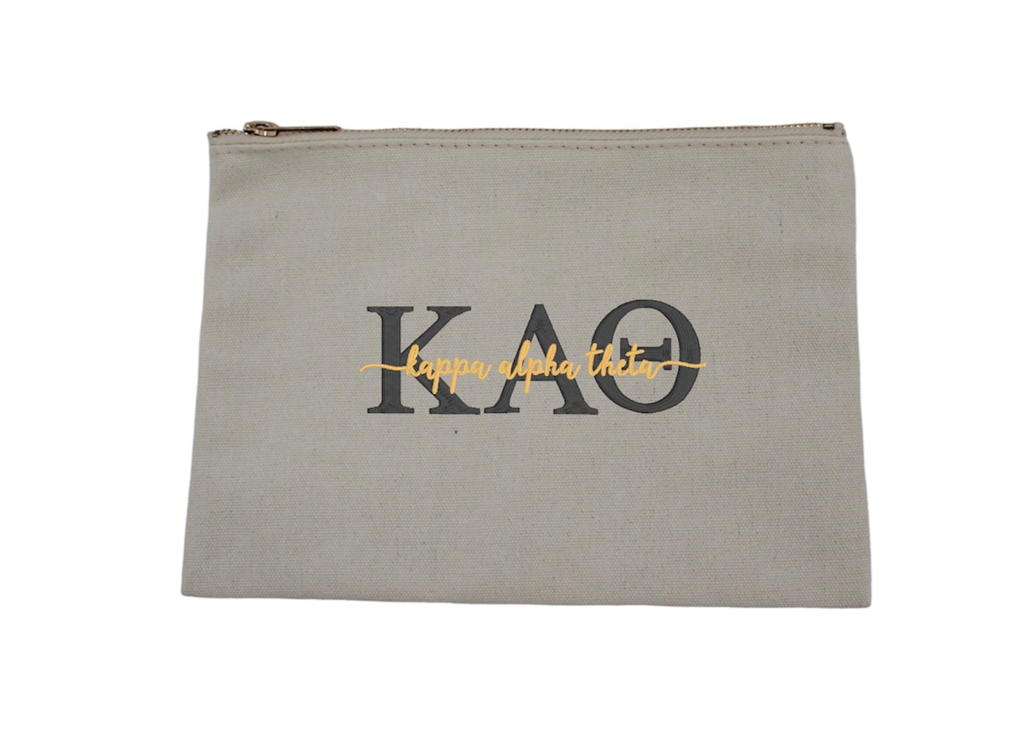 Script Embroidered Canvas Cosmetic / Pencil Pouch