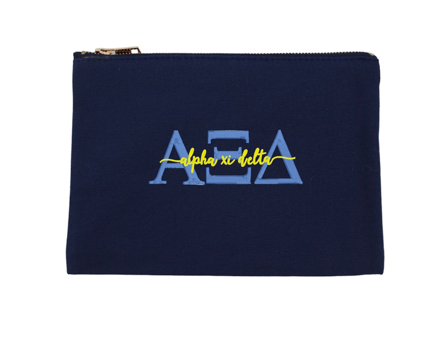Script Embroidered Canvas Cosmetic / Pencil Pouch