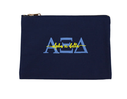 Script Embroidered Canvas Cosmetic / Pencil Pouch
