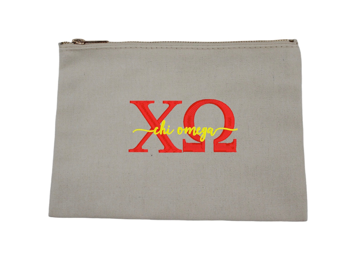 Script Embroidered Canvas Cosmetic / Pencil Pouch