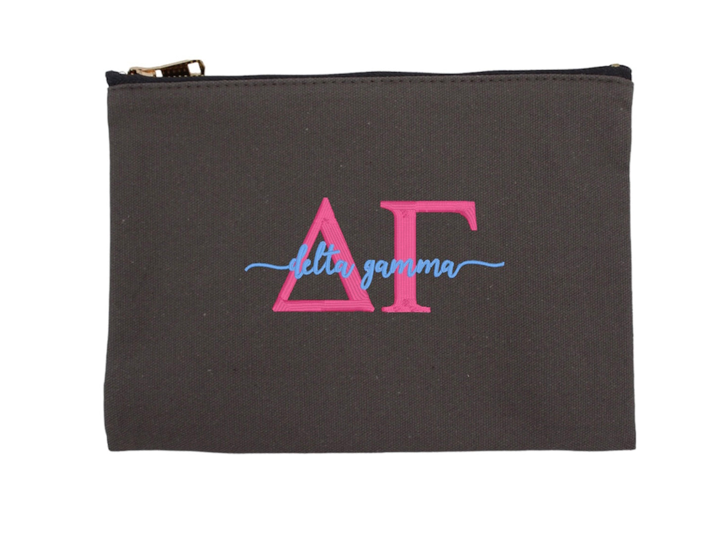 Script Embroidered Canvas Cosmetic / Pencil Pouch