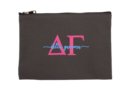 Script Embroidered Canvas Cosmetic / Pencil Pouch