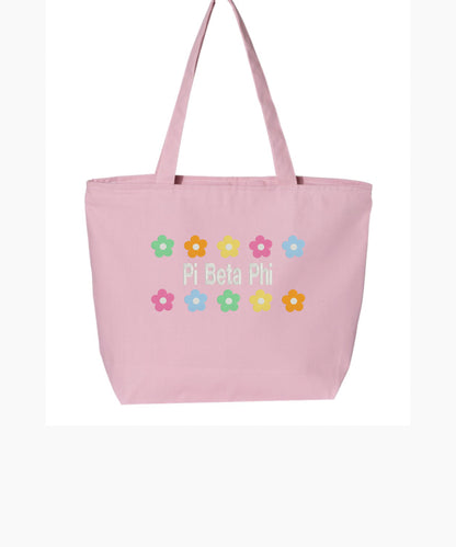 Floral Embroidered Tote Bag with Zipper