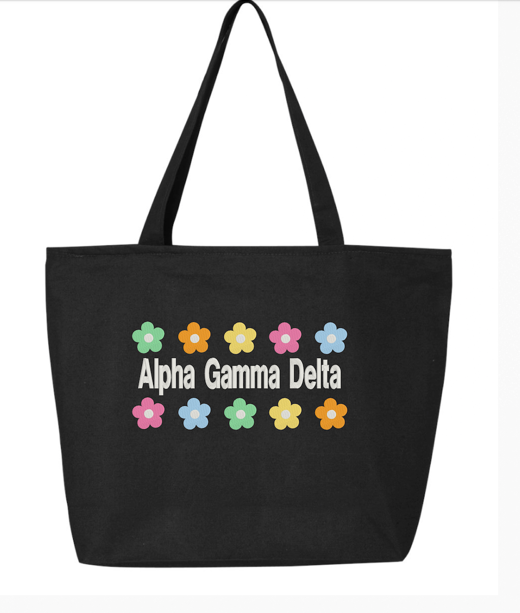 Floral Embroidered Tote Bag with Zipper