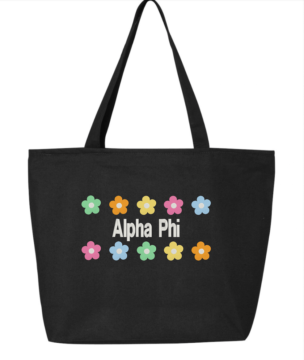 Floral Embroidered Tote Bag with Zipper