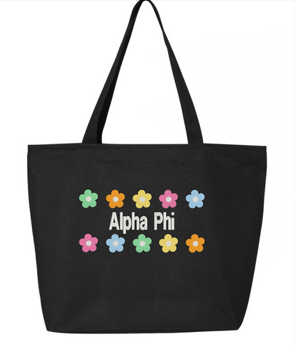 Floral Embroidered Tote Bag with Zipper