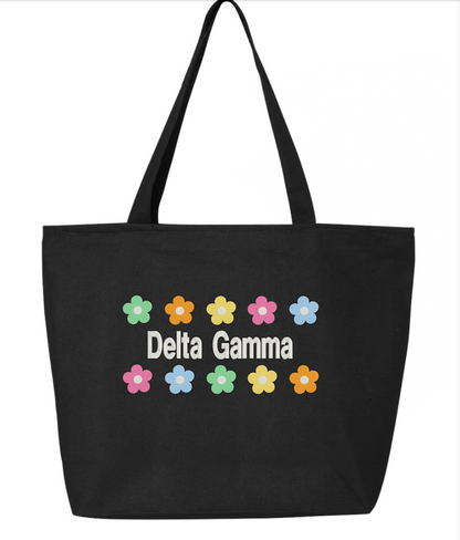 Floral Embroidered Tote Bag with Zipper