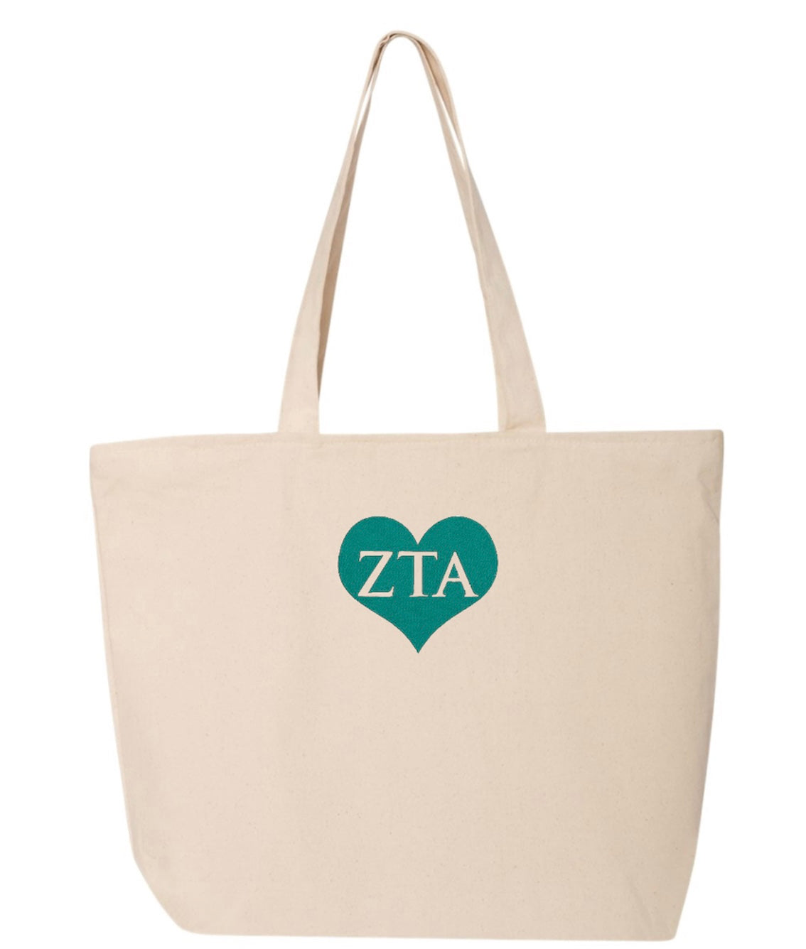 Sorority Heart Embroidered Tote Bag with Zipper