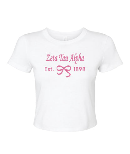 Embroidered Sorority Bow Crop Top